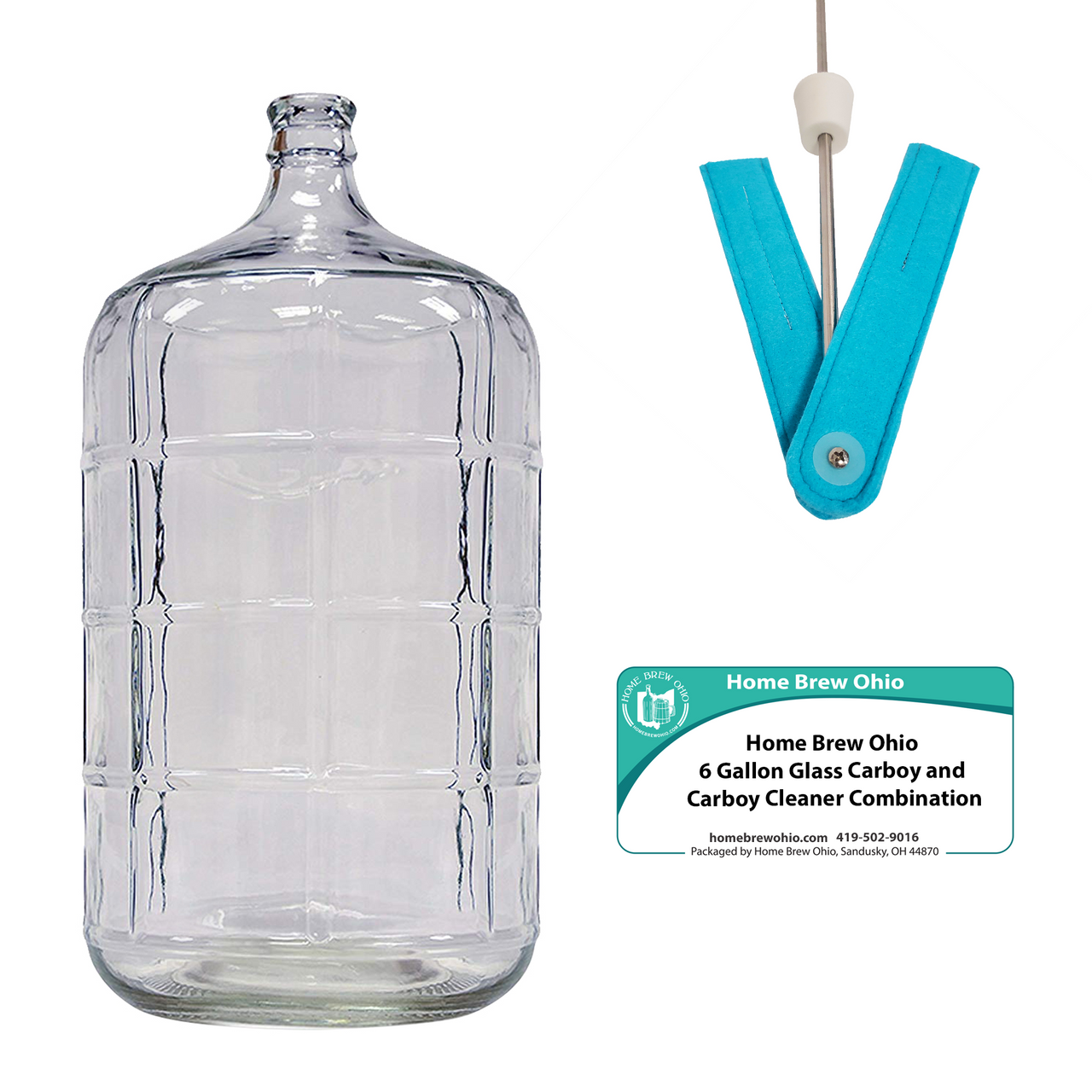 Home Brew Ohio 6 Gallon Glass Carboy and Carboy Cleaner Combination